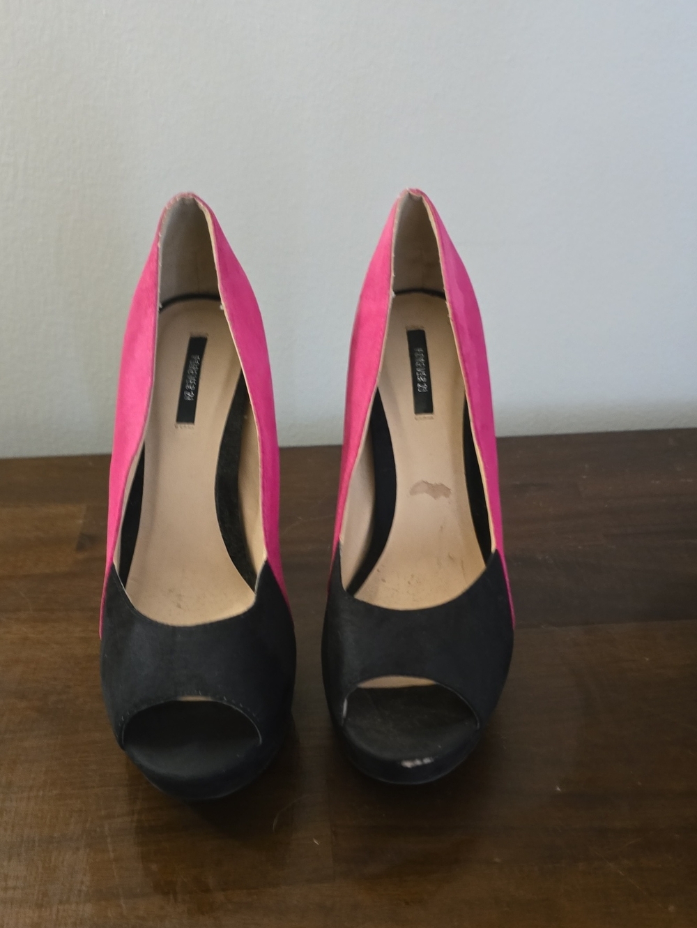Forever 21 Pink and Black Peep-Toe Heels